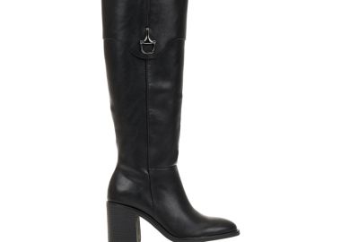 Μπότες μαύρες δερματίνη με διπλή διακοσμητική φάσα ΜΑΥΡΟ - Tsoukalas - 