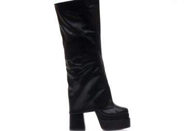 Μπότες μαύρες δερματίνη με φιάπα και εφέ αναδιπλούμενης φάσας ΜΑΥΡΟ - Tsoukalas - 