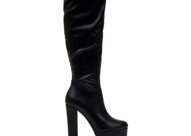 Μπότες μαύρες δερματίνη με φιάπα και φερμουάρ ΜΑΥΡΟ - Tsoukalas - 