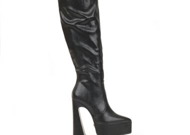 Μπότες μαύρες δερματίνη με ιδιαίτερο τακούνι μυτερές ΜΑΥΡΟ - Tsoukalas - 