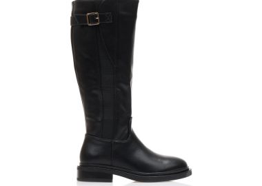 Μπότες μαύρες δερματίνη με λάστιχο και διακοσμητική αγκράφα ΜΑΥΡΟ - Tsoukalas - 