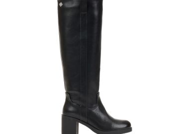 Μπότες μαύρες δερματίνη με λεπτομέρεια στο πλάι ΜΑΥΡΟ - Tsoukalas - 