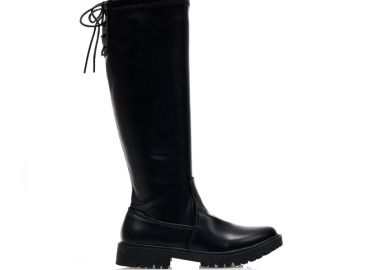 Μπότες μαύρες δερματίνη με ρυθμιζόμενο δέσιμο ΜΑΥΡΟ - Tsoukalas - 