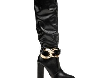 Μπότες μαύρες δερματίνη μυτερές με αποσπώμενη διακοσμητική αλυσίδα ΜΑΥΡΟ - Tsoukalas - 