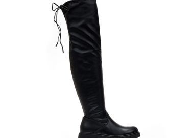 Μπότες μαύρες δερματίνη πάνω από το γόνατο ΜΑΥΡΟ - Tsoukalas - 