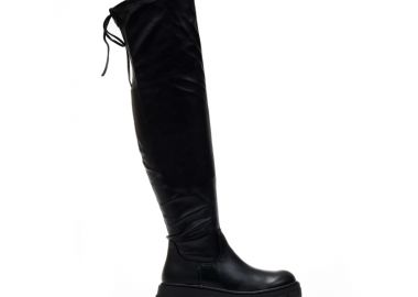 Μπότες μαύρες δερματίνη πάνω από το γόνατο ΜΑΥΡΟ - Tsoukalas - 
