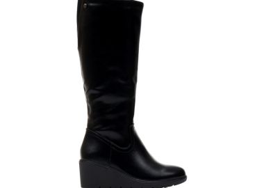 Μπότες μαύρες δερματίνη πλατφόρμα με φερμουάρ ΜΑΥΡΟ - Tsoukalas - 