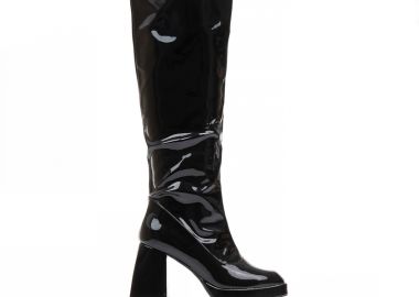 Μπότες μαύρες λουστρίνι με φερμουάρ και τετράγωνο τελείωμα ΜΑΥΡΟ - Tsoukalas - 