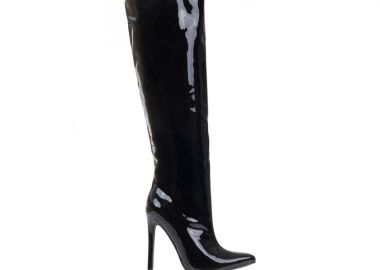 Μπότες μαύρες λουστρίνι μυτερές ΜΑΥΡΟ - Tsoukalas - 