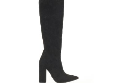 Μπότες μαύρες σουέτ με χοντρό τακούνι ΜΑΥΡΟ - Tsoukalas - 