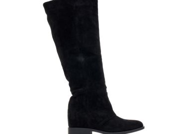 Μπότες μαύρες σουέτ με φερμουάρ και εσωτερικό τακούνι ΜΑΥΡΟ - Tsoukalas - 