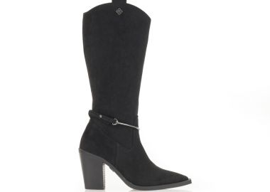 Μπότες μαύρες σουέτ με ιδιαίτερο διακοσμητικό λουράκι ΜΑΥΡΟ - Tsoukalas - 