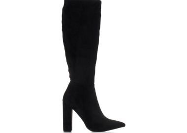 Μπότες μαύρες σουέτ με ραφές και φερμουάρ μυτερές ΜΑΥΡΟ - Tsoukalas - 