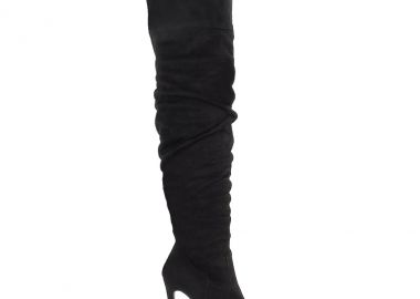 Μπότες μαύρες σουέτ με σούρες και λάστιχο στο πίσω μέρος ΜΑΥΡΟ - Tsoukalas - 