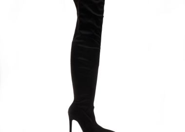 Μπότες μαύρες σουέτ πάνω από το γόνατο μυτερές ΜΑΥΡΟ - Tsoukalas - 