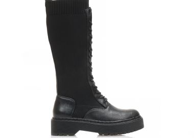 Μπότες μαύρες υφασμάτινες δετές ΜΑΥΡΟ - Tsoukalas - 