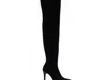 Μπότες μαύρες υφασμάτινες κάλτσα πάνω από το γόνατο ΜΑΥΡΟ - Tsoukalas - 