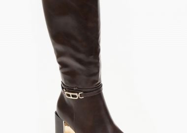 Μπότες με χοντρό τακούνι και χρυσές λεπτομέρειες - Καφέ - Issue - 