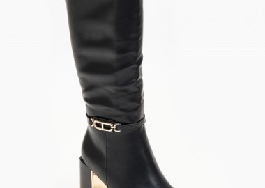 Μπότες με χοντρό τακούνι και χρυσές λεπτομέρειες - Μαύρο - Issue - 