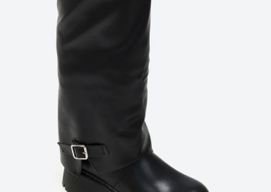 Μπότες με τρακτερωτή σόλα και εφέ γκέτας - Μαύρο - Issue - 