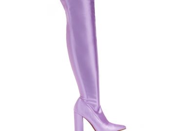 Μπότες μωβ σατέν πάνω απο το γόνατο μυτερές ΜΩΒ - Tsoukalas - 