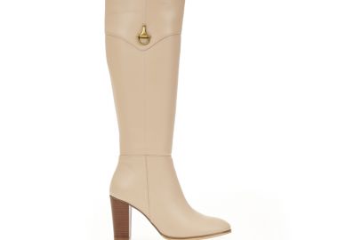 Μπότες μπεζ δερματίνη με χρυσή αγκράφα ΜΠΕΖ - Tsoukalas - 