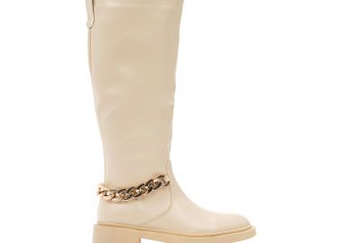 Μπότες μπεζ δερματίνη με χρυσή αλυσίδα ΜΠΕΖ - Tsoukalas - 