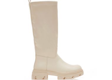 Μπότες μπεζ δερματίνη με φερμουάρ ΜΠΕΖ - Tsoukalas - 