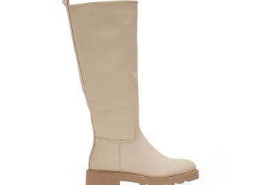 Μπότες μπεζ δερματίνη με φερμουάρ ΜΠΕΖ - Tsoukalas - 