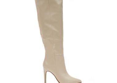 Μπότες μπεζ δερματίνη με φερμουάρ μυτερές ΜΠΕΖ - Tsoukalas - 