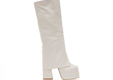 Μπότες μπεζ δερματίνη με φιάπα και εφέ αναδιπλούμενης φάσας ΜΠΕΖ - Tsoukalas - 