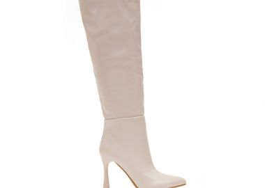 Μπότες μπεζ δερματίνη με ιδιαίτερο λουστρίνι τακούνι ΜΠΕΖ - Tsoukalas - 