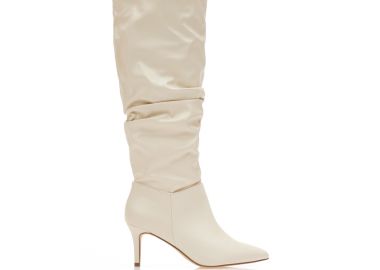 Μπότες μπεζ δερματίνη με σούρες μυτερές ΜΠΕΖ - Tsoukalas - 