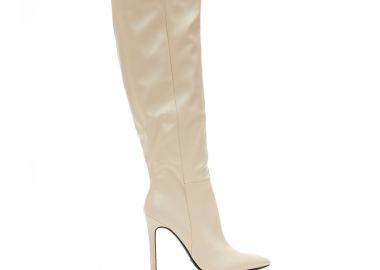 Μπότες μπεζ δερματίνη μυτερές ΜΠΕΖ - Tsoukalas - 