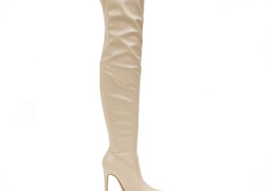 Μπότες μπεζ δερματίνη πάνω από το γόνατο μυτερές ΜΠΕΖ - Tsoukalas - 