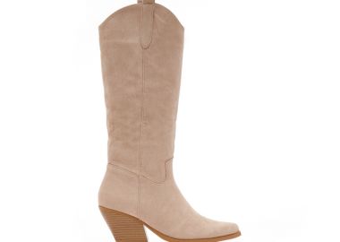 Μπότες μπεζ σουέτ cowboy με φερμουάρ ΜΠΕΖ - Tsoukalas - 