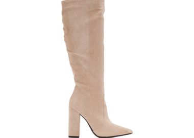 Μπότες μπεζ σουέτ με χοντρό τακούνι μυτερές ΜΠΕΖ - Tsoukalas - 