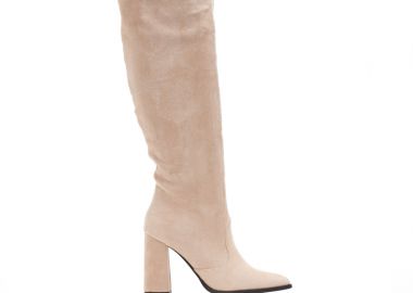 Μπότες μπεζ σουέτ με φερμουάρ μυτερές ΜΠΕΖ - Tsoukalas - 