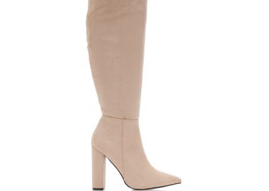 Μπότες μπεζ σουέτ με ραφές και φερμουάρ μυτερές ΜΠΕΖ - Tsoukalas - 