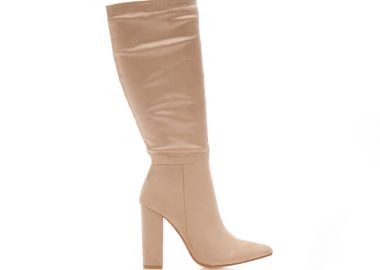 Μπότες μπεζ σουέτ μυτερές ΜΠΕΖ - Tsoukalas - 