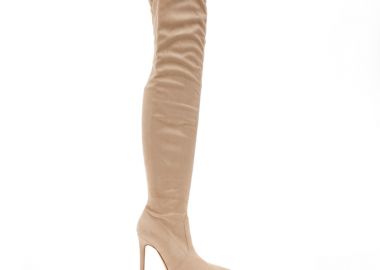 Μπότες μπεζ σουέτ πάνω από το γόνατο μυτερές ΜΠΕΖ - Tsoukalas - 