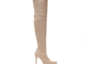 Μπότες μπεζ υφασμάτινες κάλτσα πάνω από το γόνατο ΜΠΕΖ - Tsoukalas - 
