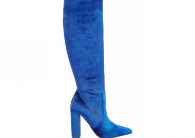 Μπότες μπλε βελούδινες κάλτσα μυτερές ΜΠΛΕ - Tsoukalas - 