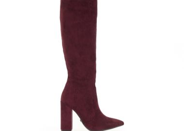 Μπότες μπορντό σουέτ με χοντρό τακούνι ΜΠΟΡΝΤΟ - Tsoukalas - 