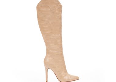 Μπότες nude δερματίνη animal print μυτερές NUDE - Tsoukalas - 