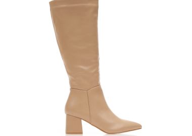 Μπότες nude δερματίνη με φερμουάρ μυτερές NUDE - Tsoukalas - 