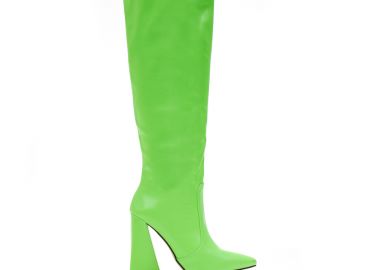 Μπότες πράσινες φωσφοριζέ δερματίνη με τριγωνικό τακούνι ΛΑΧΑΝΙ - Tsoukalas - 