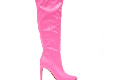 Μπότες ροζ δερματίνη με φερμουάρ μυτερές ΡΟΖ - Tsoukalas - 