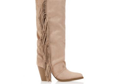 Μπότες σουέτ cowboy με κρόσια ΚΑΦΕ - Tsoukalas - 