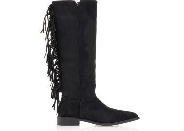 Μπότες σουέτ cowboy με κρόσια μυτερές ΜΑΥΡΟ - Tsoukalas - 